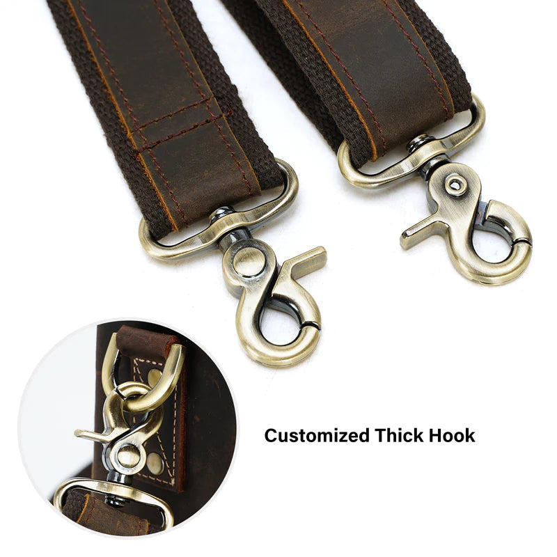 Adjustable Full Grain Leather Shoulder Strap with Metal Hooks-2