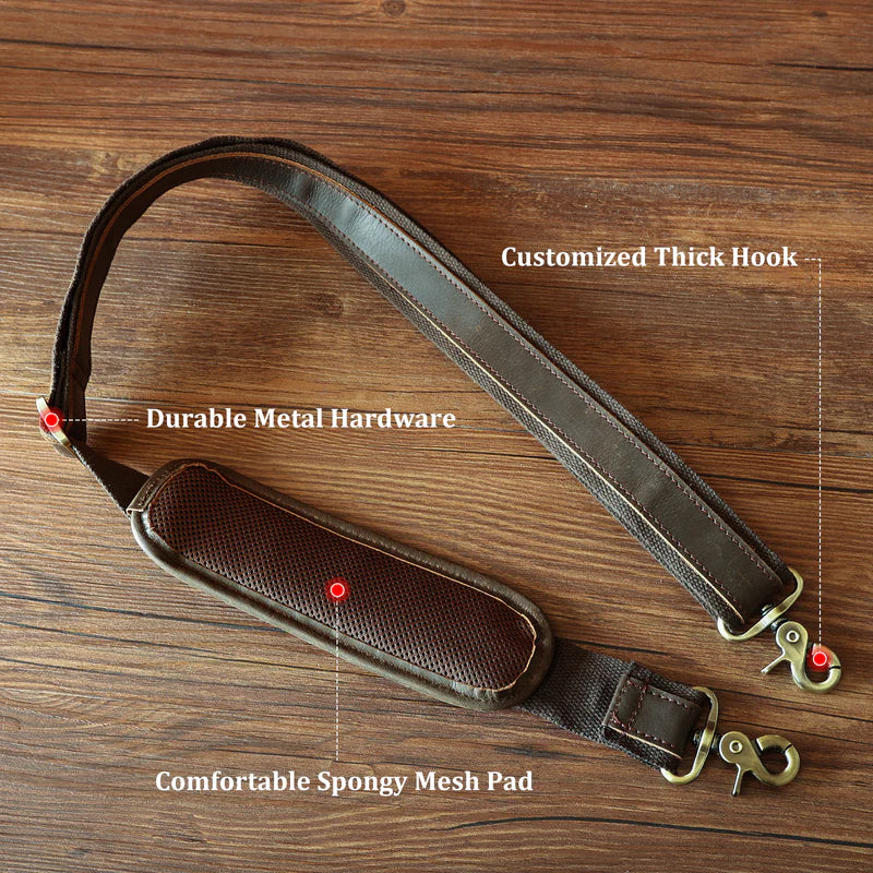 Adjustable Full Grain Leather Shoulder Strap with Metal Hooks-3